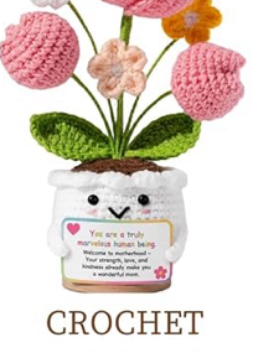 Crochet Pink Flower Pot Plush - Charming Home Accent